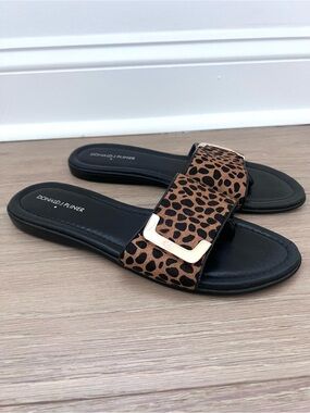 Donald j Pliner Leopard Print Calf Hair Toe Loop Slide Sandals Women Size 9.5
